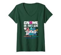 Women's Thyroid Cancer Awareness Gnome Nobody Fights Alone V-Neck T-Shirt, Dark Green, XX-Large