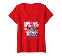 Women's Thyroid Cancer Awareness Gnome Nobody Fights Alone V-Neck T-Shirt, Red, XX-Large