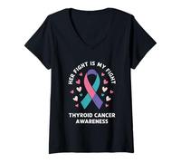 Womens Thyroid Cancer Awareness Her Fight My Fight V-Neck T-Shirt