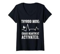 Womens Thyroid Chaos Heartbeat Mode Activated Butterfly Hashimotos V-Neck T-Shirt