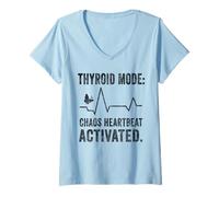 Womens Thyroid Chaos Heartbeat Mode Activated Butterfly Hashimotos V-Neck T-Shirt