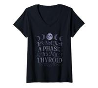 Women's Thyroid Condition Awareness Moon Stages Humor V-Neck T-Shirt