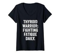 Womens Thyroid Fatigue Battle Tee Chronic Tiredness Thyroid Warrior V-Neck T-Shirt