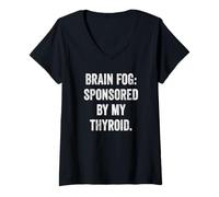 Womens Thyroid Sponsored Brain Fog Tee Cognitive Symptom Warrior V-Neck T-Shirt