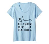 Womens Thyroid Warrior Butterfly Design Tee Still Standing Despite V-Neck T-Shirt