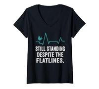 Womens Thyroid Warrior Butterfly Design Tee Still Standing Despite V-Neck T-Shirt
