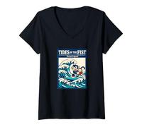 Women's Tides of the Fist Ocean Legend Surfing Monkey Wave V-Neck T-Shirt