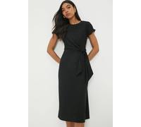 Womens Tie Detail Short Sleeve Jersey Midi Dress Black 20