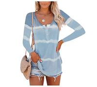 Women's Tie Dye Color Block Long Sleeve Crewneck T Shirts Casual Loose Button Up Pullover Tops Blouse Sweatshirts Gradient Round Neck Shirts Sleepwear Homewear