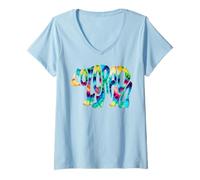 Womens Tie Dye Colorado Bear-Shaped State Name Tee V-Neck T-Shirt