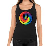 Womens Tie Dye Happy Smile Face Acid Rave Vest Tank Top Black UK 16 (XXL)