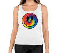 Womens Tie Dye Happy Smile Face Acid Rave Vest Tank Top White UK 12 (L)