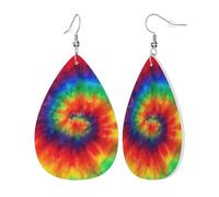 Womens Tie Dye Hippies Print Leather Earrings Teardrop Dangle Earrings Jewelry Outfits Accessories