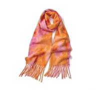 Women's Tie Dye Loop Yarn Scarf, Soft Boucle Knit Winter Neck Warmer | 38x230cm Warm Shawl Wrap for Cold Weather, Orange Pink Sunset
