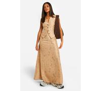Womens Tie Dye Textured Column Split Back Maxi Skirt - Beige - 10, Beige