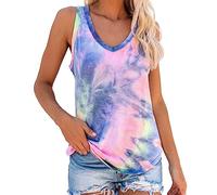 Women's Tie Dye V Neck Tank Tops Trendy Casual Loose Fit Going Out Swing Summer Sleeveless Tee Shirts Ladies Fashion Tunic Flowy Curved Hem Vest Tops for Women (Pink, XL)