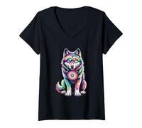 Women's Tie Dye Wolf Rainbow Spirit V-Neck T-Shirt