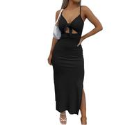 Women's Tie Knot Cut Out Side Split Hem Sleeveless Knit Bodycon Maxi Dress(11#,S)