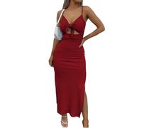 Women's Tie Knot Cut Out Side Split Hem Sleeveless Knit Bodycon Maxi Dress(12#,L)
