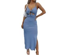 Women's Tie Knot Cut Out Side Split Hem Sleeveless Knit Bodycon Maxi Dress(3#,S)