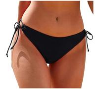 Women's Tie Side Bikini Bottoms Mid Rise String Bathing Suits Bottom Women's Tie Side Solid Bikini Bottom String Sexy Brazilian Bathing Suits Bottoms Black