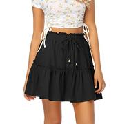 Women's Tiered Skort High Waist Mini Skirts 'S Casual Mini Skirt Drawstring Floaty Skirts Flowy Miniskirt Summer Solid Colorskirt Alineskirts Skirt Elasticated Waist Tennisskirts Black