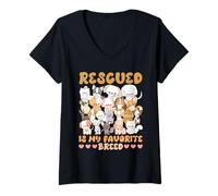 Womens Tierwohl RESCUED IS MY FAVOURITE BREED FUNNY Animal rights V-Neck T-Shirt