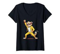 Womens Tiger Cheetah as Rock Icon Guitarist Rocker Pose Cool V-Neck T-Shirt