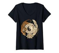 Womens Tiger Crane Yin Yang Mandala Harmony Nature Symbol V-Neck T-Shirt