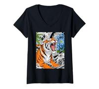 Womens Tiger Japanese Ukiyo V-Neck T-Shirt