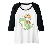 Womens Tiger Kitten Riding T-Rex Dinosaur Graphic Raglan Baseball Tee