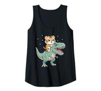 Womens Tiger Kitten Riding T-Rex Dinosaur Graphic Tank Top