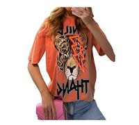 Women's Tiger Lightning Graphic Wild Thang Printed Tops Fashion Tops Ladies Blouse T-Shirt Casual Loose Short Sleeve Shirt Summer Tops Fancy Party Tee Top (Orange, 8-10)