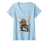 Women's Tiger Samurai Blade Warrior Art Japanese Tiger Ronin Sumi-e V-Neck T-Shirt