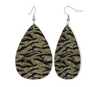 Womens Tiger Stripe Camo Print Leather Earrings Teardrop Dangle Earrings Jewelry Outfits Accessories