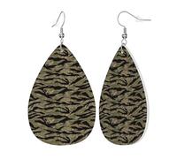 Womens Tiger Stripe Camo Print Leather Earrings Teardrop Dangle Earrings Jewelry Outfits Accessories