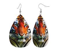 Womens Tiger Stripes Orange Pattern Print Leather Earrings Teardrop Dangle Earrings Jewelry Outfits Accessories
