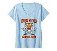 Womens Tiger Style Kung Fu Chinese Martial Arts Broadsword Dao V-Neck T-Shirt