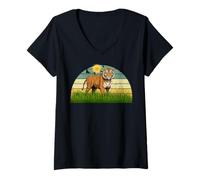 Womens Tiger tshirt Spirit Cute Tiger Face Wild Animal Colorful 80s V-Neck T-Shirt