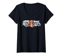 Women's Tiger Tshirt Spirit Cute Tiger Face Wild Animal Colorful 80s V-Neck T-Shirt