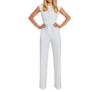 Women's Tight Collar Jumpsuit Jumpsuit Women's Elegant Trouser Suit Wide Leg Romper Trouser Suit Business Overall O-Neck Playsuit Solid Jumpsuits Baggy Stretchy Long Pants Romper, White, M
