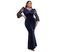 Women's tight dress Goddiva Scalloped Lace & Velvet Bleu 54 Tall