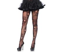 Womens Halloween Black Scary Sugar Skull Gothic Fancy Dress Net Tights