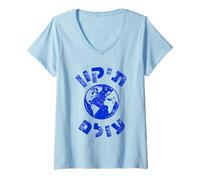 Womens Tikkun Olam Hebrew Fix The World Hebrew Saying Shalom Jewish V-Neck T-Shirt