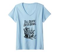 Women's Till Death Do Us Bowl Skeleton Bowler Pun V-Neck T-Shirt