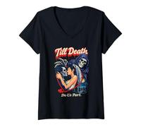 Women's Till Death Do Us Part Skeleton Bride Goth Romance V-Neck T-Shirt