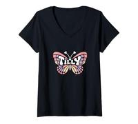 Womens Tilly Butterfly - Personalized Cute Name Word Art V-Neck T-Shirt