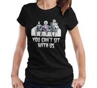 Women's Tim Burton Characters T-Shirt, 'You Can't Sit with Us' Print (UK, Alpha, L, Regular, Regular, Black)
