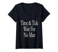 Womens Time And Tide Wait For No Man V-Neck T-Shirt