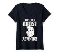 Women's Time for A Ghost Adventure Cute Ghost Spooky Halloween V-Neck T-Shirt